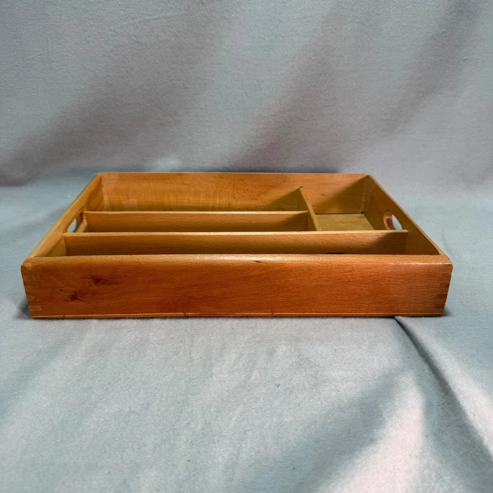 Vintage Wood Cutlery Divided Tray Organizer Silverware Drawer Romania Dovetail